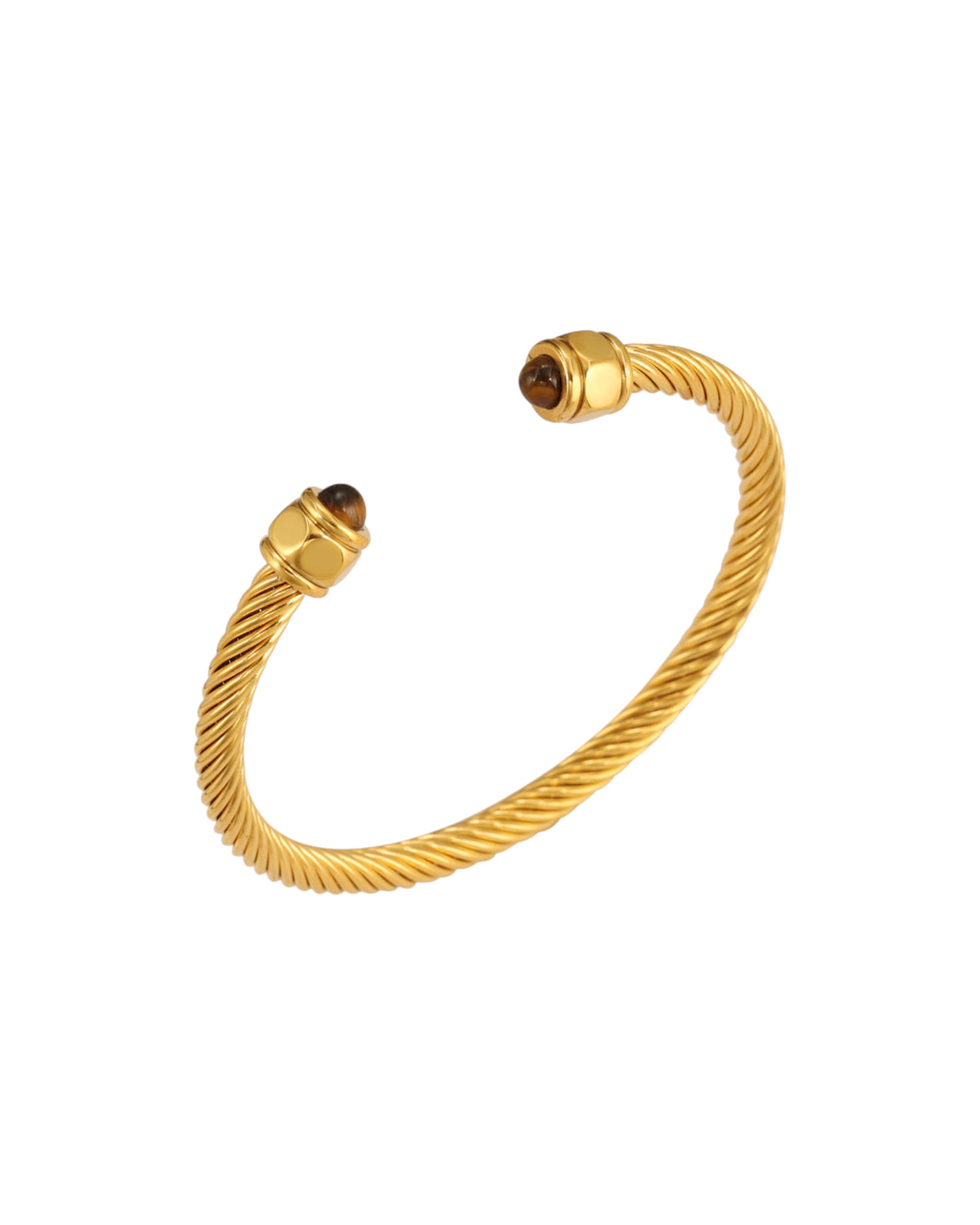 Vista lateral de pulsera Aura en acero inoxidable dorado