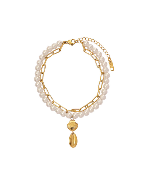 Tobillera Olas de Perla en acero inoxidable con PVD oro 18K