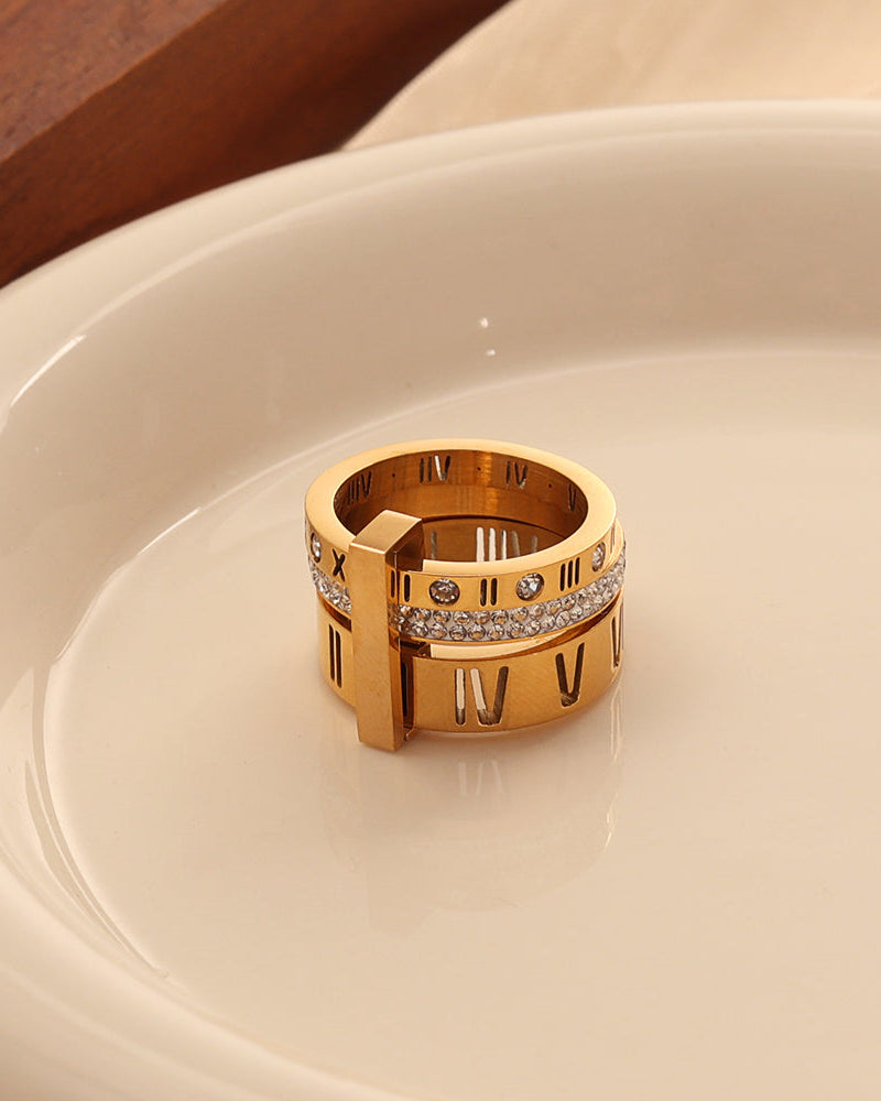 Anillo Imperio mujer en acero inoxidable recubierto en PVD de oro 18K | Xihe By Dm