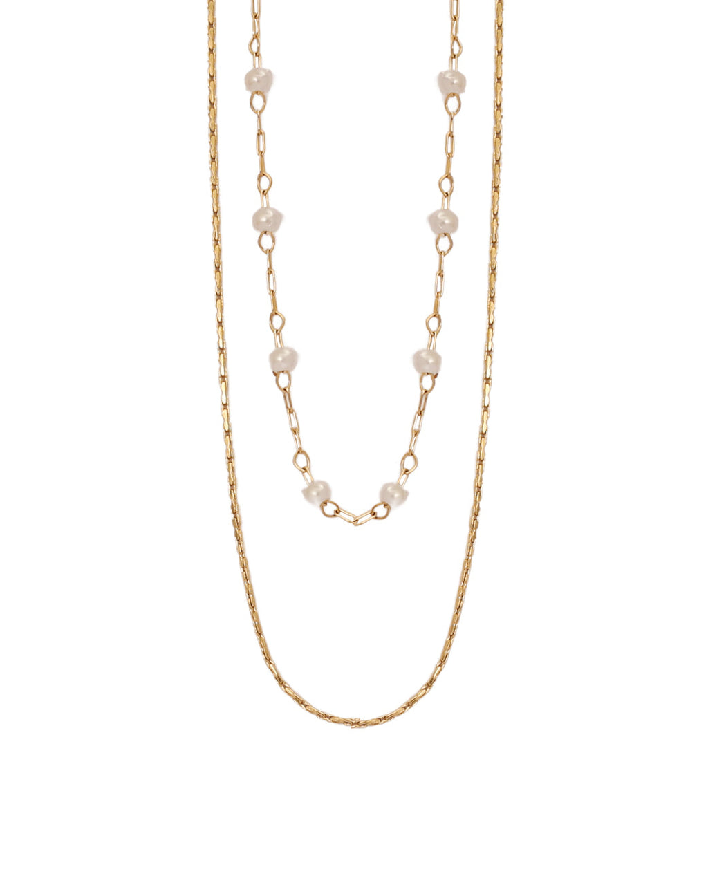 Collar Doble Luz de Perlas en acero inoxidable con PVD oro 18K