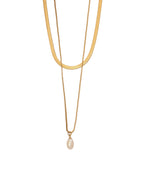 Collar Dúo Perla Aurora en acero inoxidable con PVD oro 18K