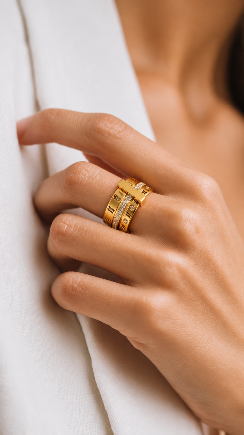 Anillo Imperio mujer en acero inoxidable recubierto en PVD de oro 18K | Xihe By Dm