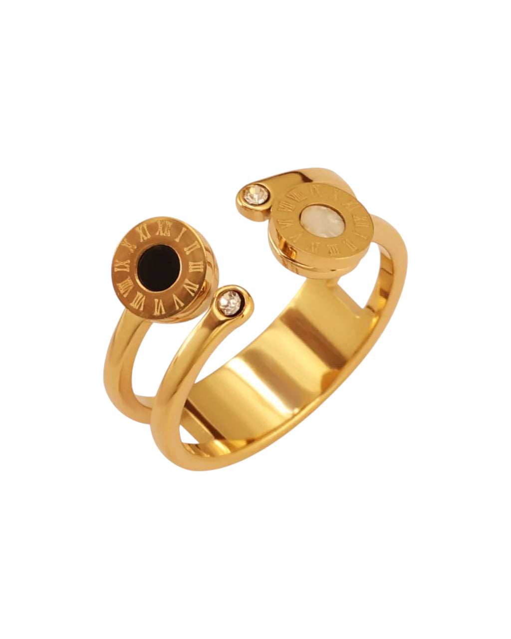 Anillo Ónice en acero inoxidable con PVD oro 18K
