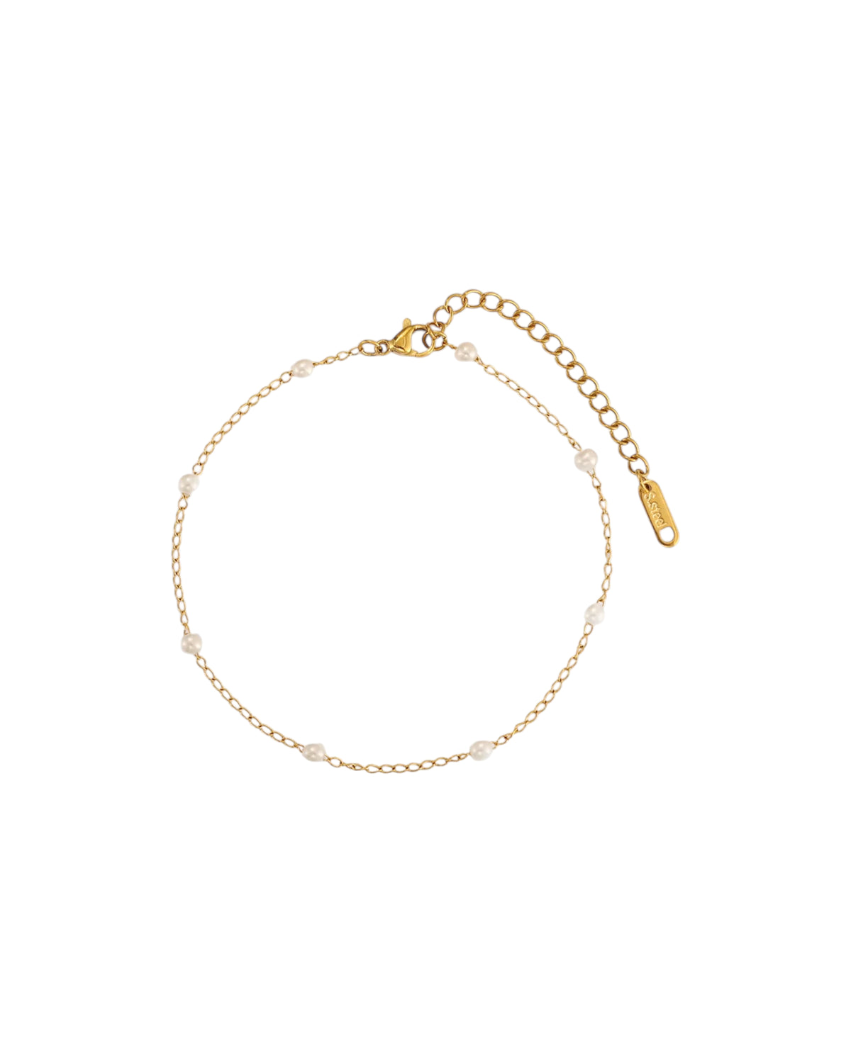 Tobillera Mar de Perlas en acero inoxidable con PVD oro 18K