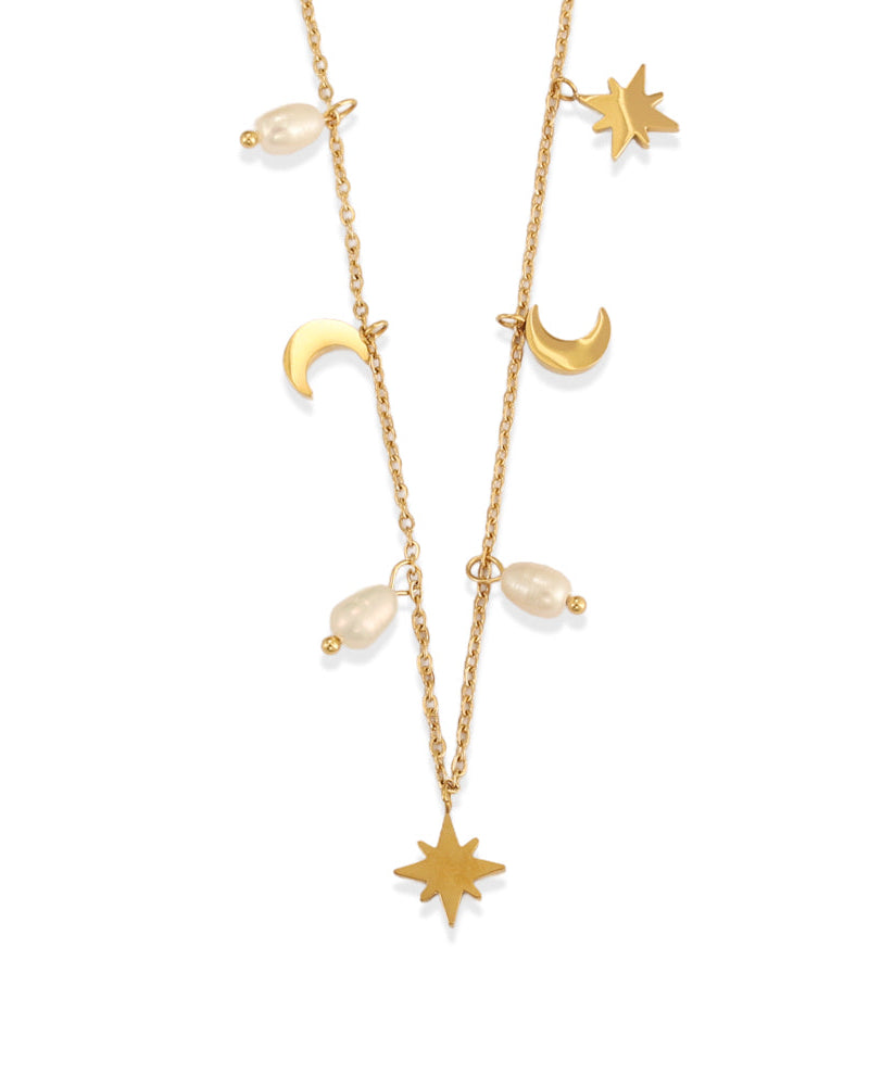 Collar Perla Viva en acero inoxidable con PVD oro 18K